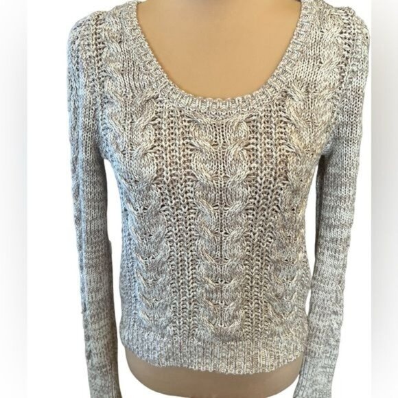 Free People Cable Knit Chunky Tan Sweater Scoop Neck Cotton Blend Size Small - Picture 1 of 9